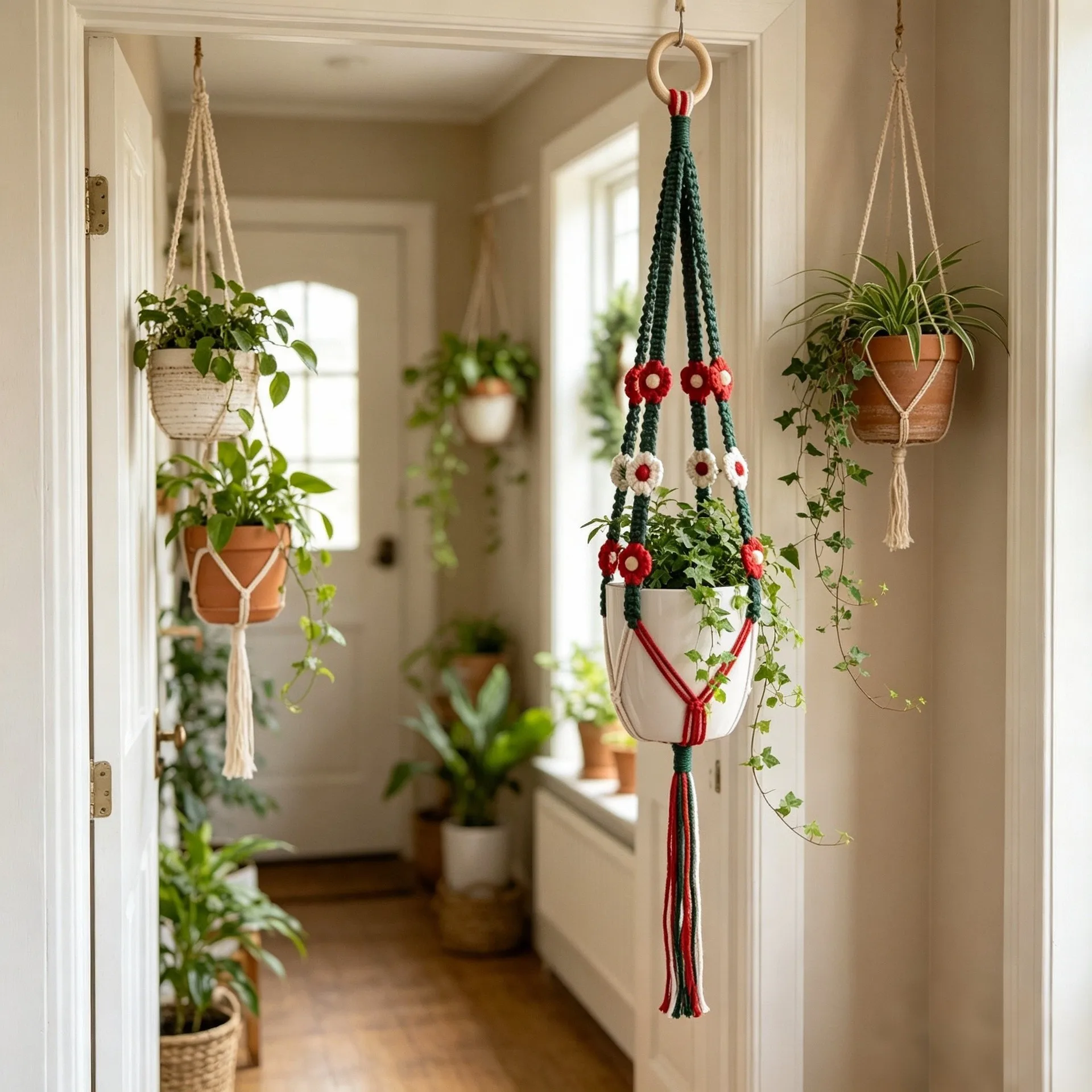 Weaving tapestry flower basket Christmas plant hanging net bag Bohemian hanging basket wall hanging