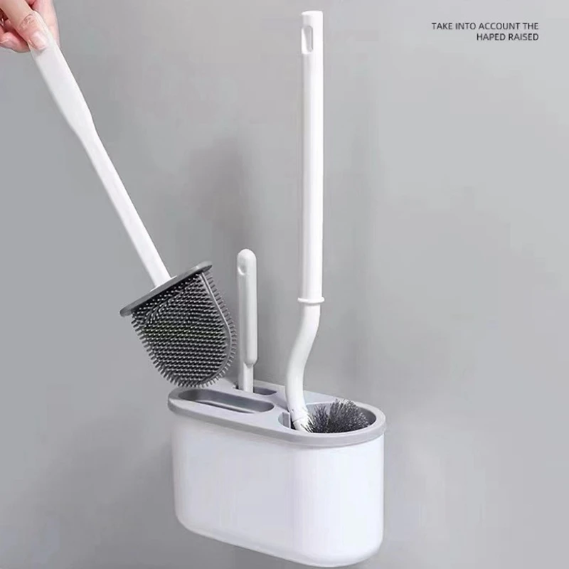 3 In 1 White Toilet Brush Silicone Wall Mounted Rack TPRS Nylon Detailed Cleaning Brush Gaps Cleaner WC Bath