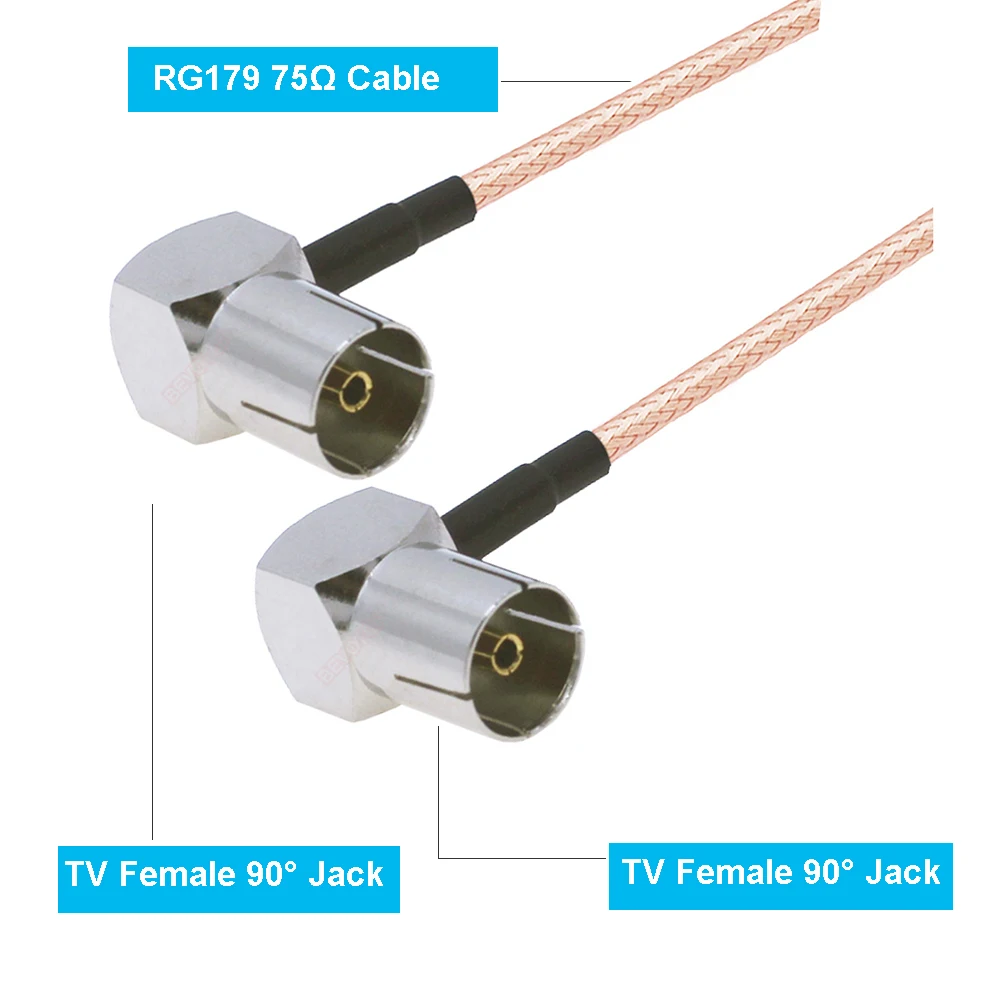 75 Ohm TV Cable TV Female 90° to TV Female Right Angle Jack RG179 Pigtail Jumper TV Satellite Antenna Cord Aerial RF Coax Cable