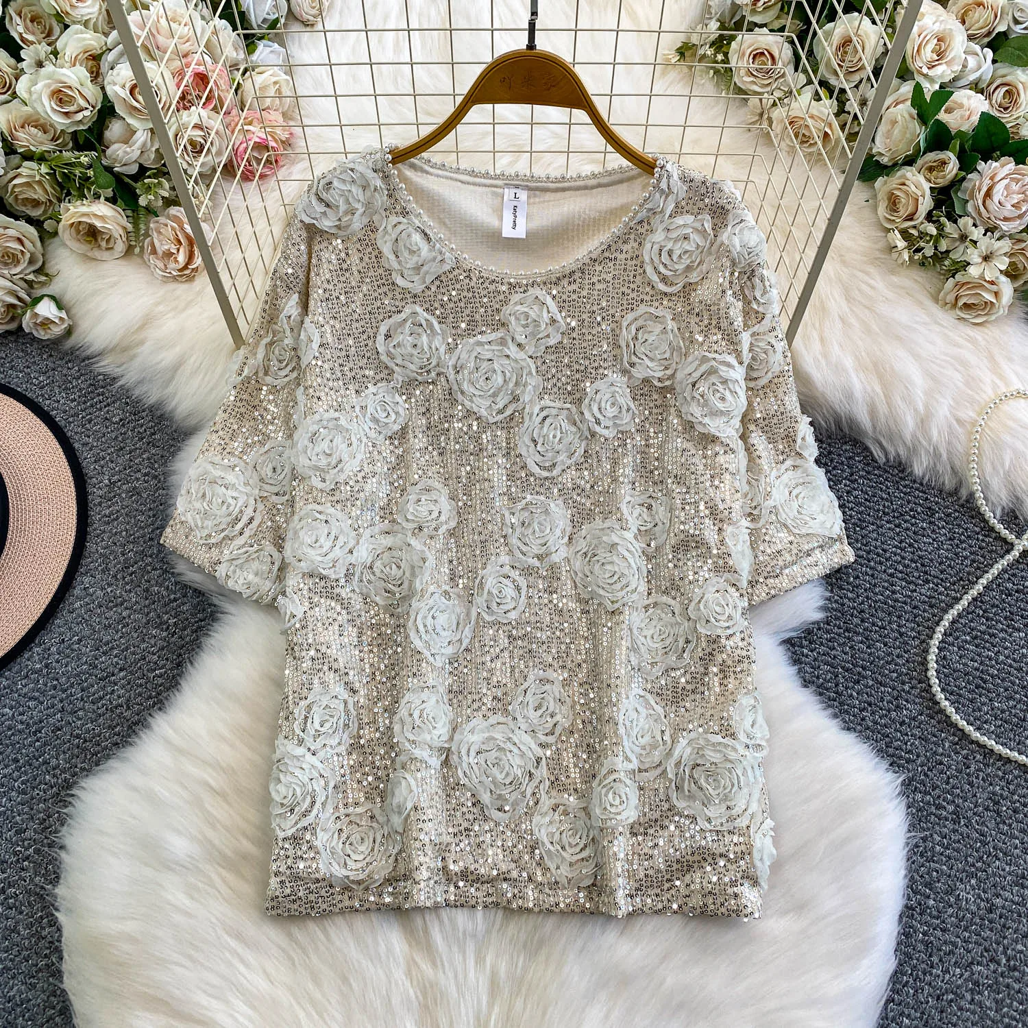

Vintage basics short sleeve sequin Blouse Korean Fashion Sexy Women office lady Shirt Femme Blusa