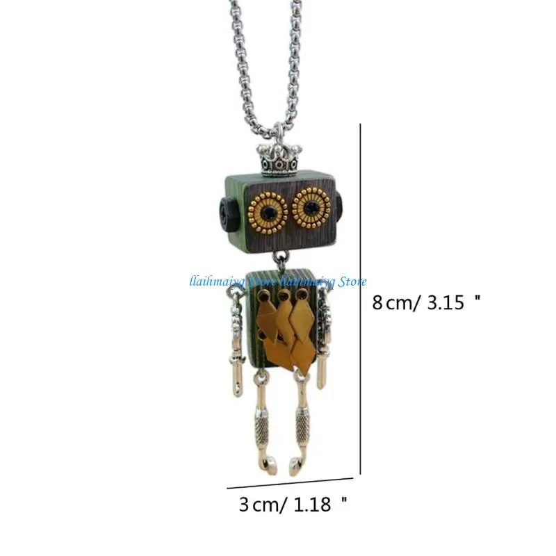573B Block Robot Pendant Necklace Adjustable Punk Neckchain Stylish Accessory