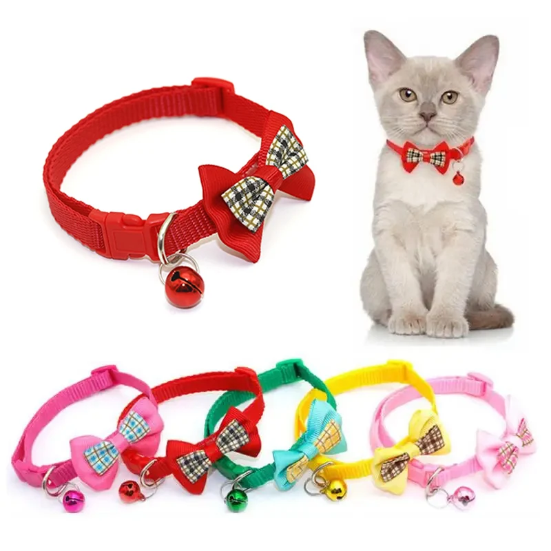 

Cute Plaid Pet Bow Bells Collars Fashion Classic Multicolor Collar for Cat Dog Clothing Pets Accessories Suitable Kitten Puppy