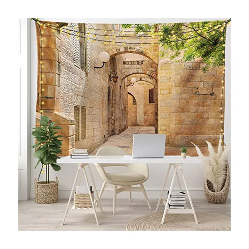 Jerusalem Old City Town Streets Houses Narrow Alley Backdrop Stones Rock Wall Castle Background Birthday Party Room Decoration