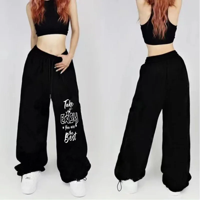America Style Hip-hop Women's Pants High Waist All-match Black Sports Pants for Women Black Fashion Letter Print Long Trousers