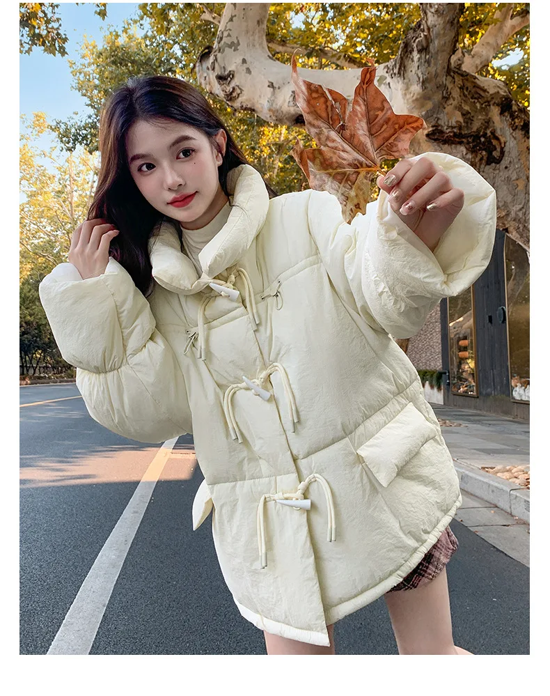 Korean Sweet Short Down Cotton Jacket for Women Stand Collar Toggle Button Puffer Parkas Woman Loose Candy Color Padded Jacket