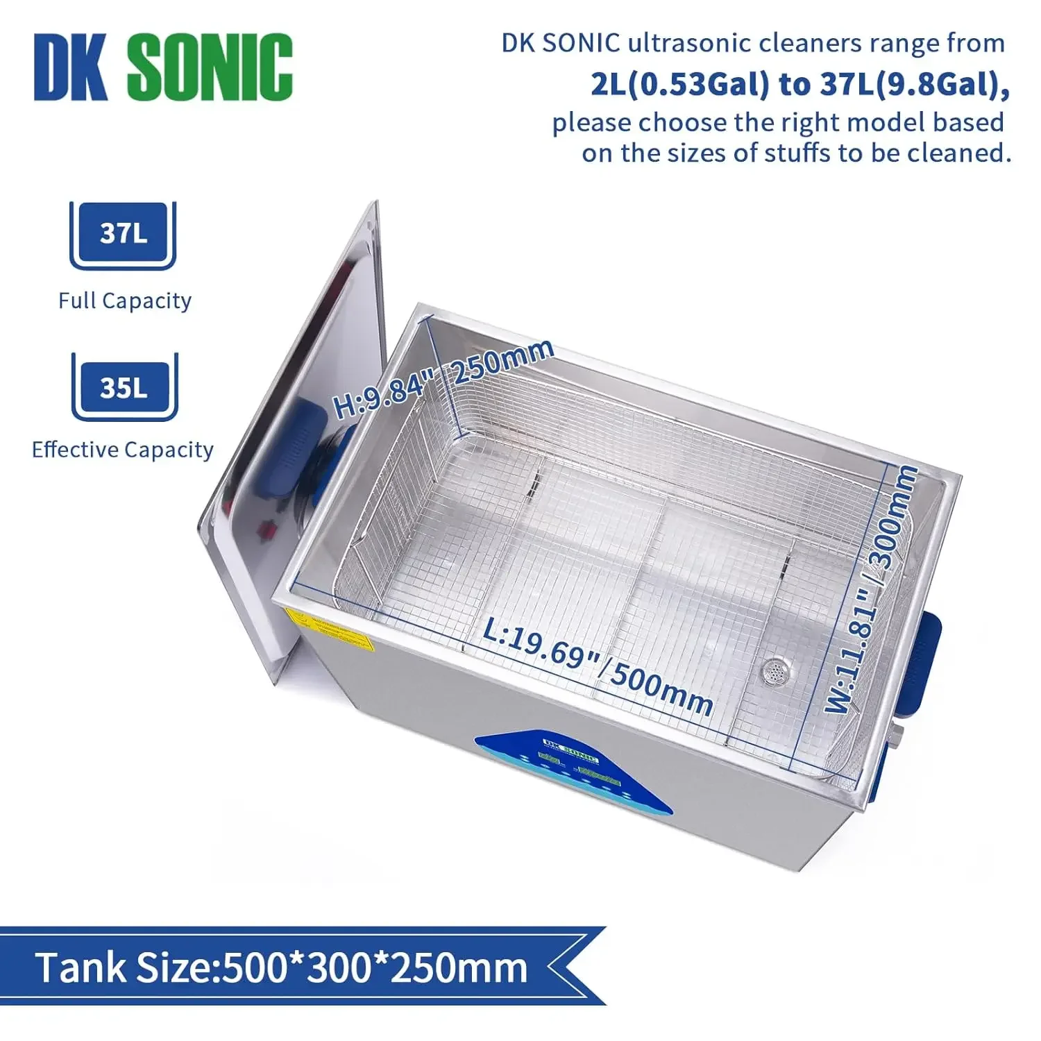 Limpiador ultrasónico, limpiador sónico profesional de 37L con cesta de limpieza. Limpiador de piezas ultrasónico de control digital para limpieza