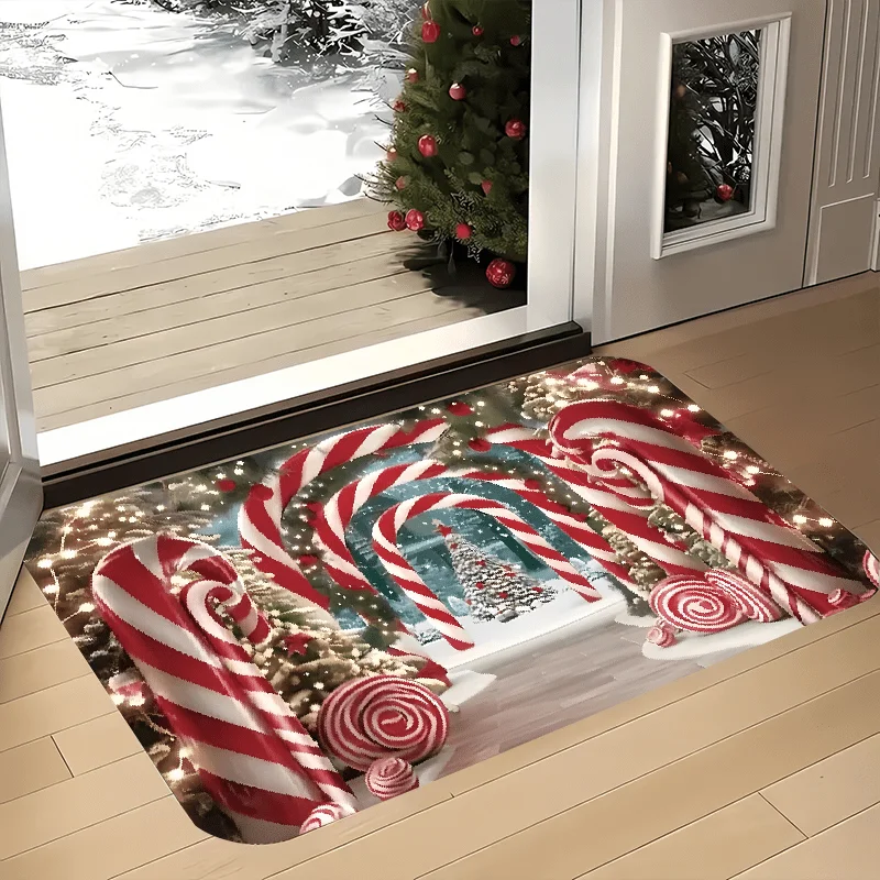 ممسحة ترحيب لعيد الميلاد من Candy Cane، حصيرة غير قابلة للانزلاق للاستخدام الداخلي والخارجي للمطبخ والمكتب والغسيل والحمام وديكور العطلة