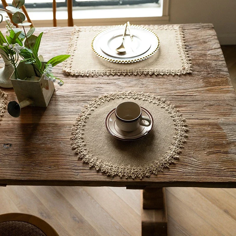 Round Burlap Placemats Set of 4 Jute Rustic Place Mats for Dining Party Tables Heat Resistant Natural Farmhouse Table Mats Decor