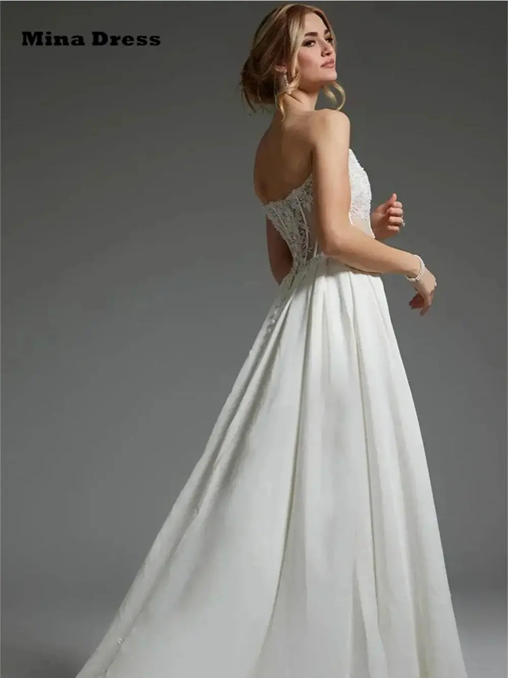 Mina-Robe de Soirée Brodée pour Femme, Tenue Luxueuse et Élégante, Fente Haute, Translucide, Sans Bretelles, Dos aux, Personnalisée