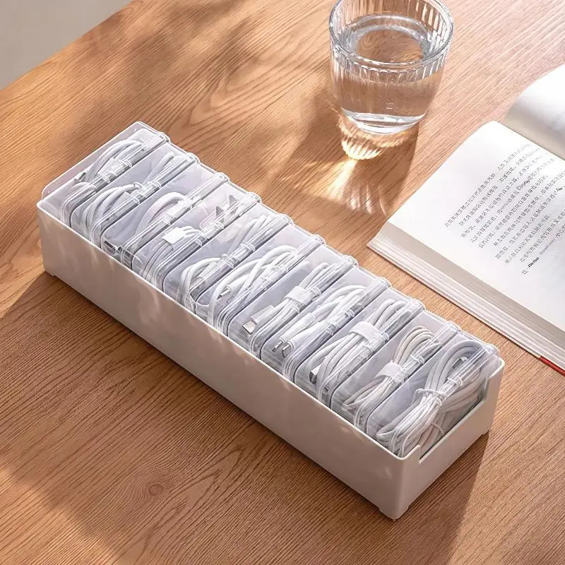 Transparent Box Multi-Compartment Storage For Charging Cables Batteries Chargers And Various Electronic Devices