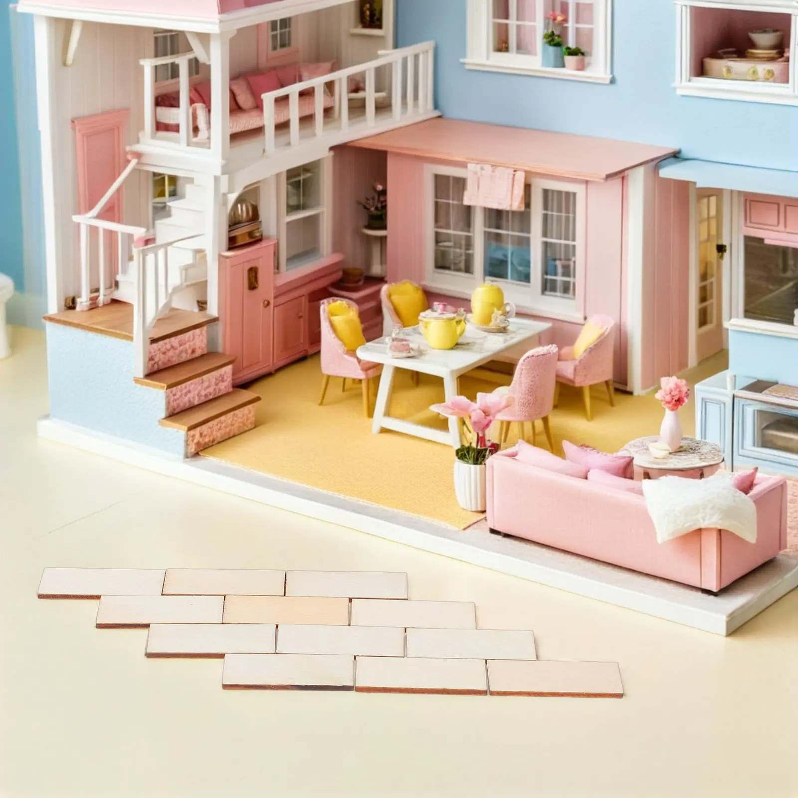 

100Pcs Miniature Wooden Floorboards Realistic Dollhouse Flooring Peel Stick Self Adhesive 4x1.5cm Beige Mini House Floor Decor