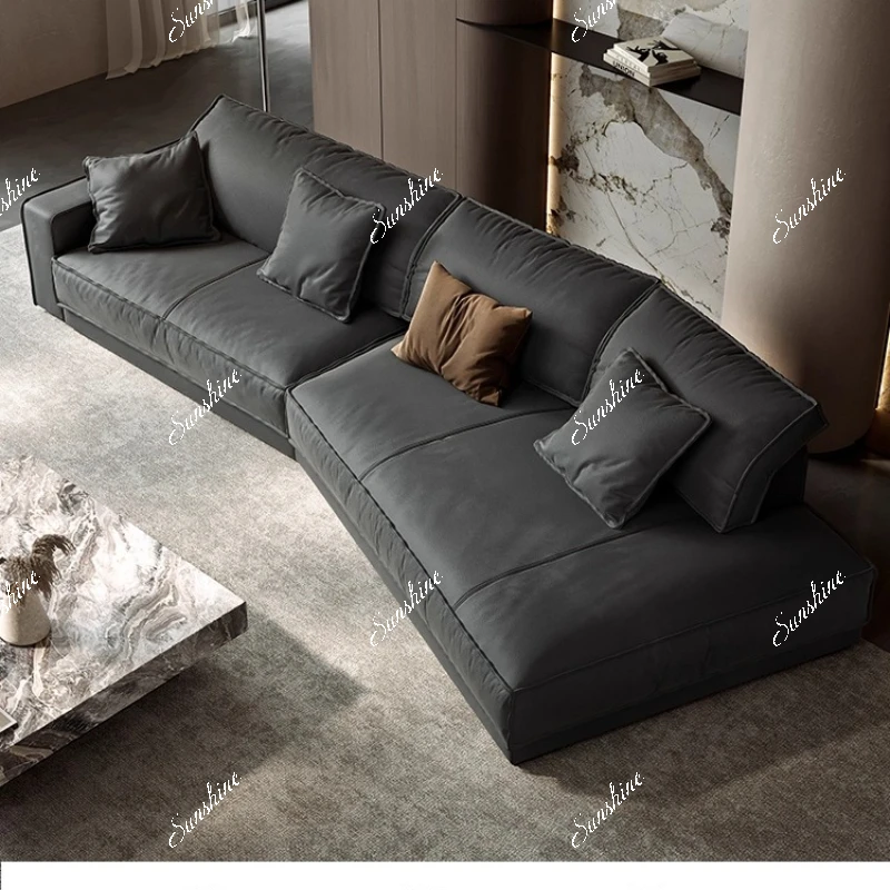 

Leather sofa minimalist living room large corner matte leather arc, small apartment