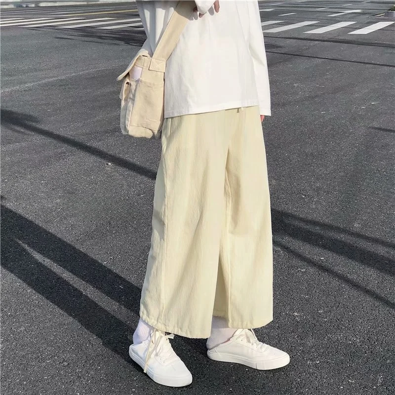 

Мужские повседневные брюки оверсайз с широкими штанинами, свободного кроя, в корейском уличном стиле, летние, длинные, в стиле Харадзюку, укороченные (до щиколотки)