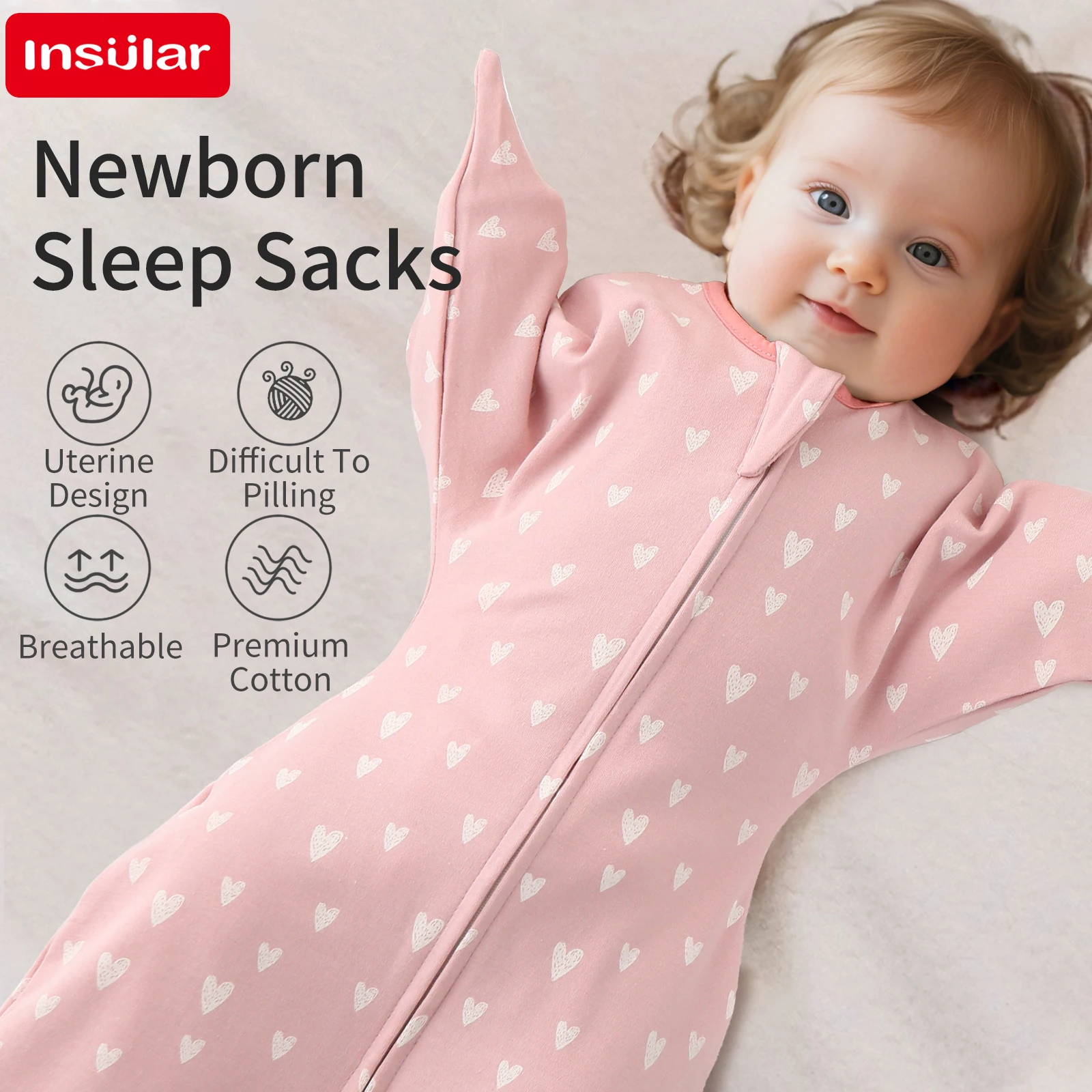 Saco de dormir suave para bebé INSULAR, saco de dormir totalmente de algodón para recién nacido, manta para abrazar, bolsa para saltar, tipo rendición de 0 a 1 año