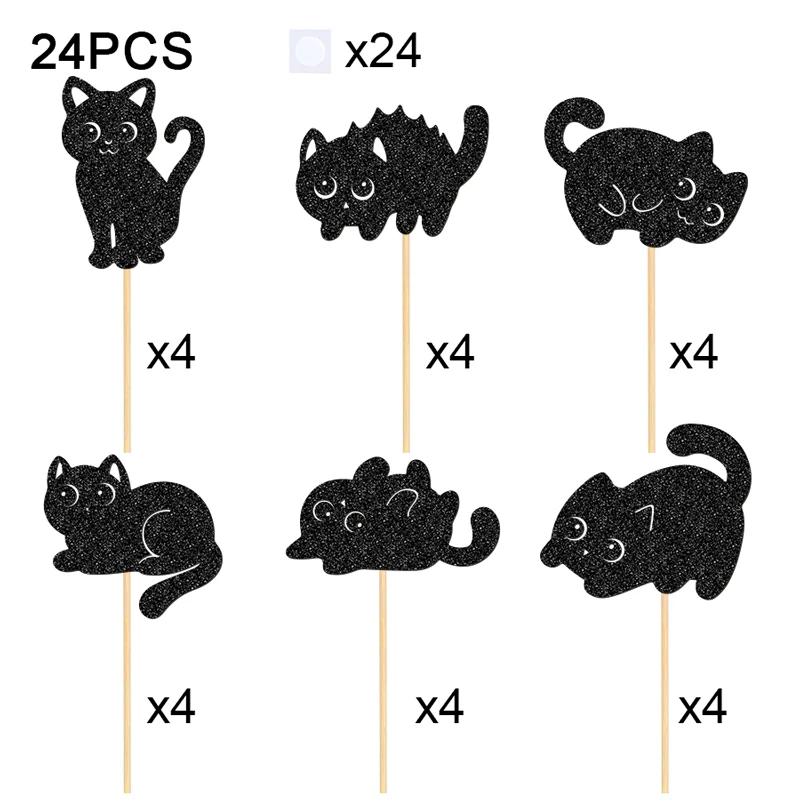 YOMDID 24 Stück Niedliche Katzen-Cupcake-Topper, Glitzernde Katzen-Kuchendekorationen für Kätzchen-Geburtstagsdekorationen, Dekoración Cumpleaños – Detail 6