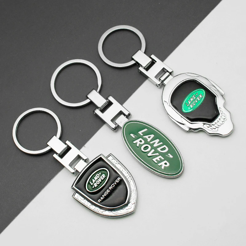Llavero de Metal y Cuero con Diseño 3D para Land Rover Range Rover Freelander 1 2 Discovery 3 Defender, Accesorios para Llaves