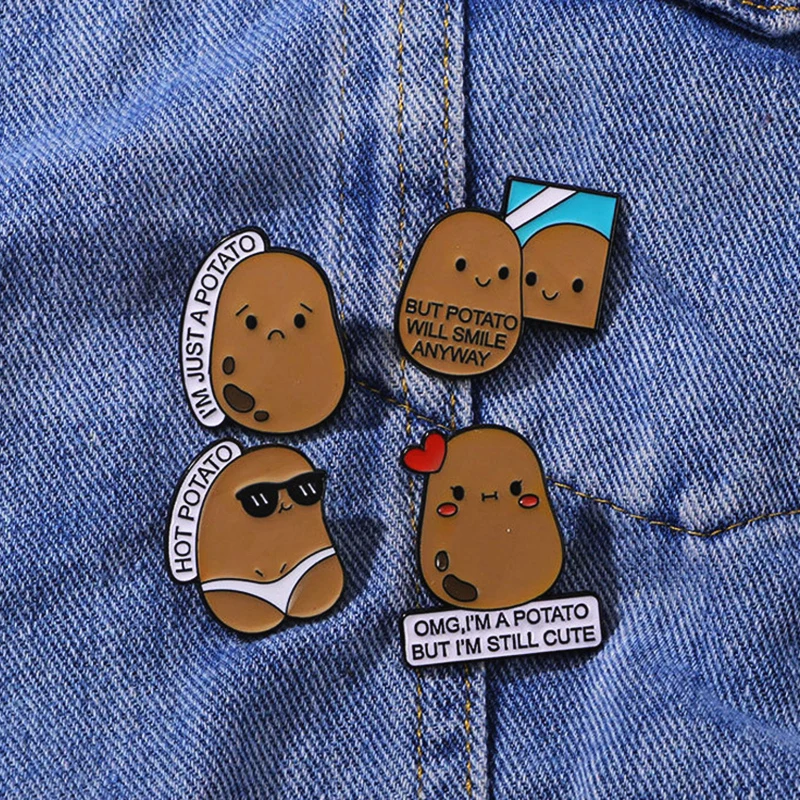 Potato Omg Love Hot Bikini Potato Always Smile Vegetable Creative Badge Punk Lapel Brooch Jewelry Cute Potato Metal Pin Wronged