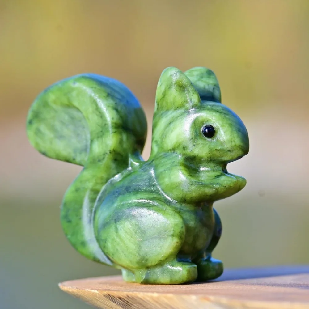 Natural Green Jade Squirrel .Crystal animal Elephant Carved Home decoration, Reiki Crystal Sculpture, Crystal Hallowmas Gifts