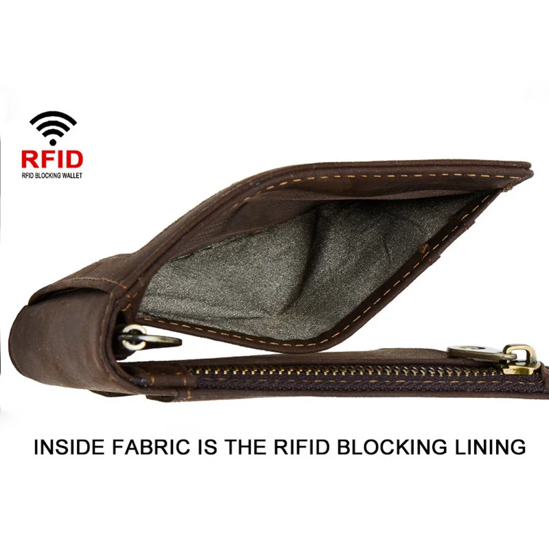 Cartera de cuero genuino RFID para hombre y mujer, billetera delgada plegable con Clip para dinero, Mini monedero, tarjetero de bolsillo