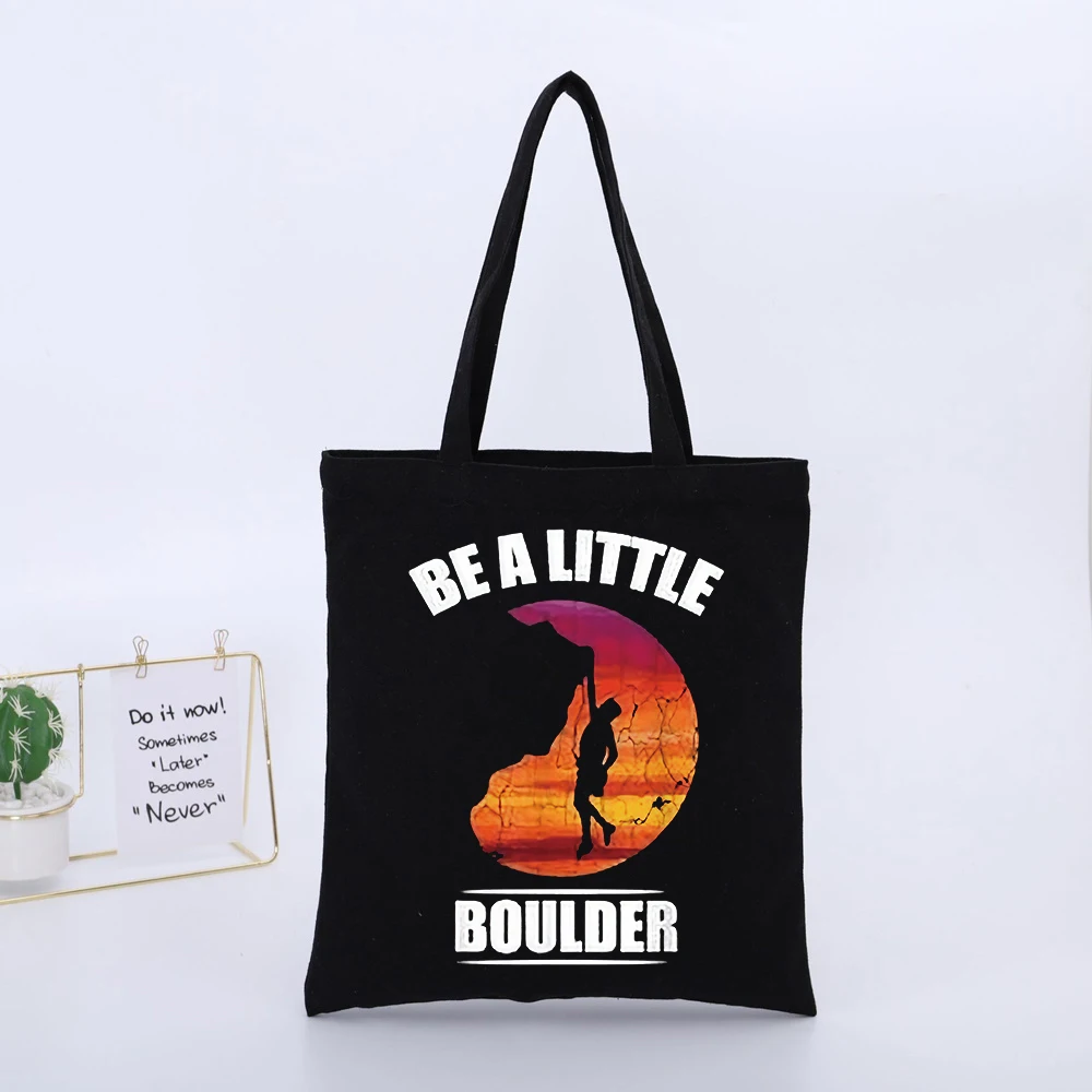 Outdoor Enthusiast's Rock Climbing Silhouette Canvas Tote Bag with Sunset Graphic, Ideal for Daily Use and Casual Outings