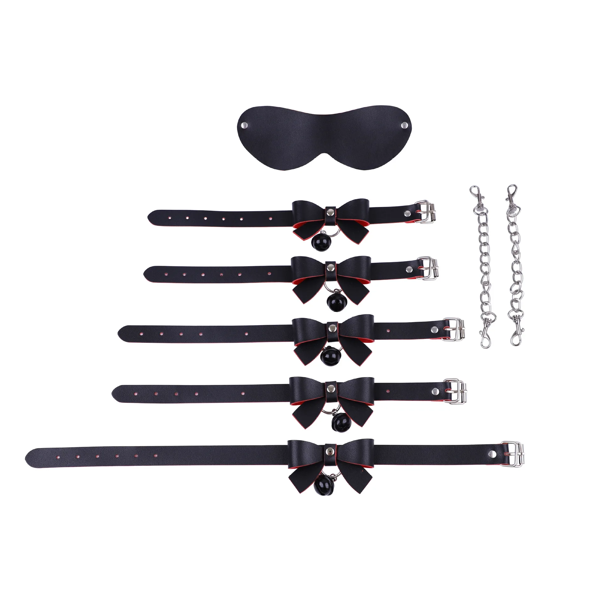 Kit de Bondage BDSM de Cuero PU, Conjunto de Restricción con Lazo, Esposas, Grilletes para Pies, Collar para el Cuello, Antifaz, Juguete Sexual para Mujeres, Parejas, Juego para Adultos