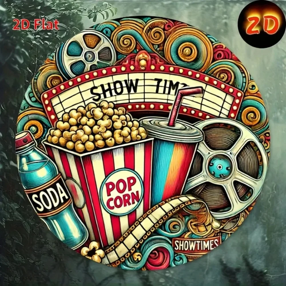 Letrero de Madera 2D Plano para Cine, Decoración Vintage de Pared con Diseño de Palomitas y Refrescos, Decoración Retro de Bobina de Película para el Hogar – Placa Clásica de Cine