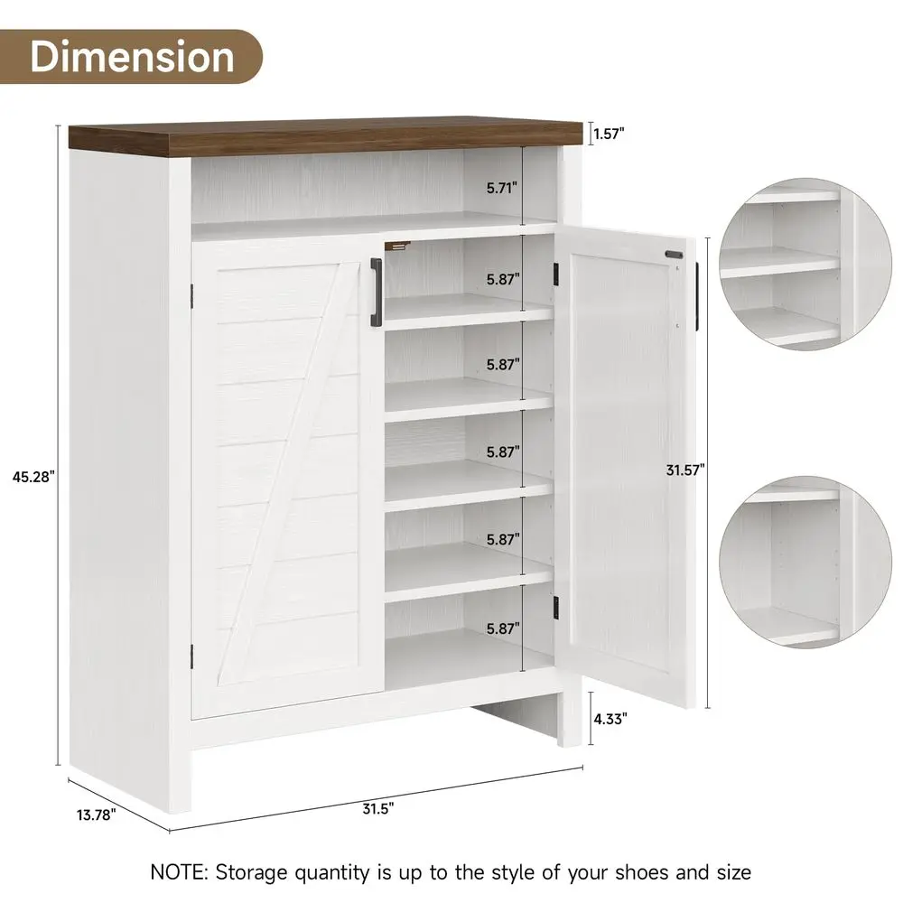 

Шестиярусный шкаф для обуви с дверцами, деревенский шкаф для хранения обуви с регулируемыми полками, вместительная деревянная полка для обуви