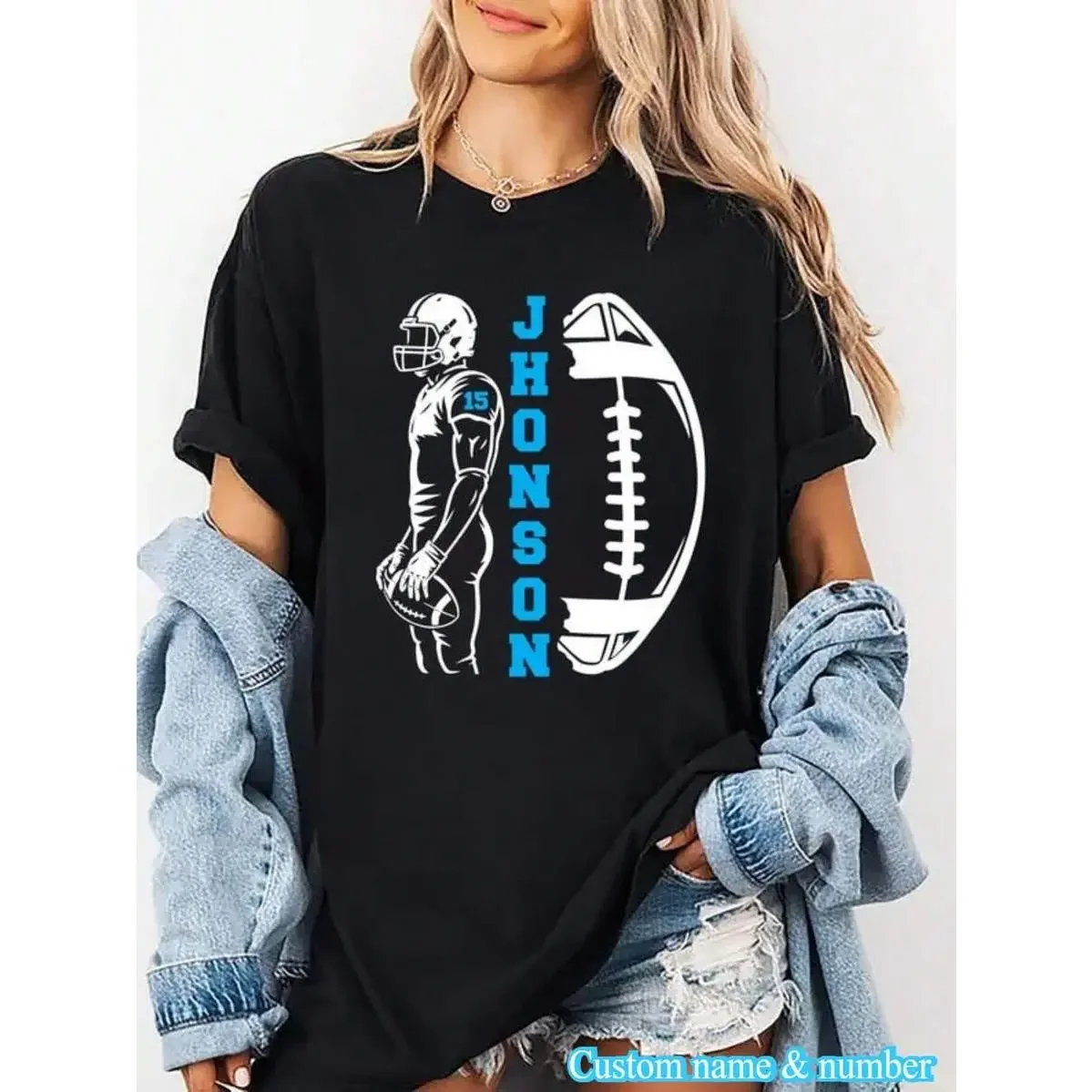 1pc Personalized Football Shirt, Matching Football Player Shirt, Adult Youth Team Name Shirt, Sports Cheerleader Tee, Football Game Day Gift