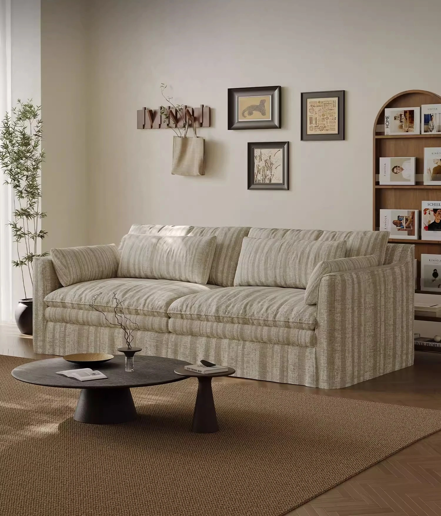 

sofa fabric removable and washable cotton and linen living room super soft three-person straight row down sofa designer