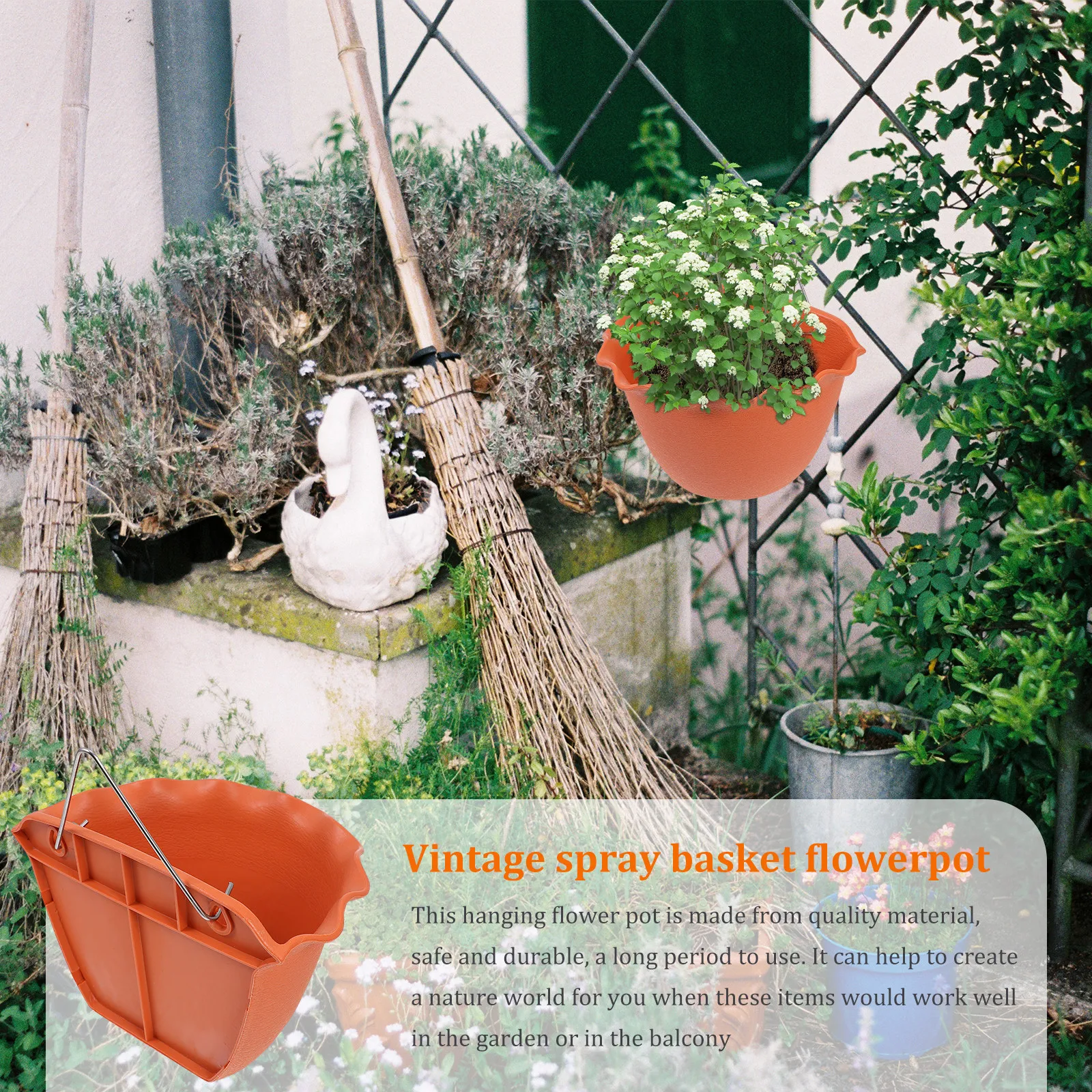 Retro Spray-Painted Hanging Basket Flower Pot for Outdoor Balcony Wall Succulent Gardening – 1 Piece