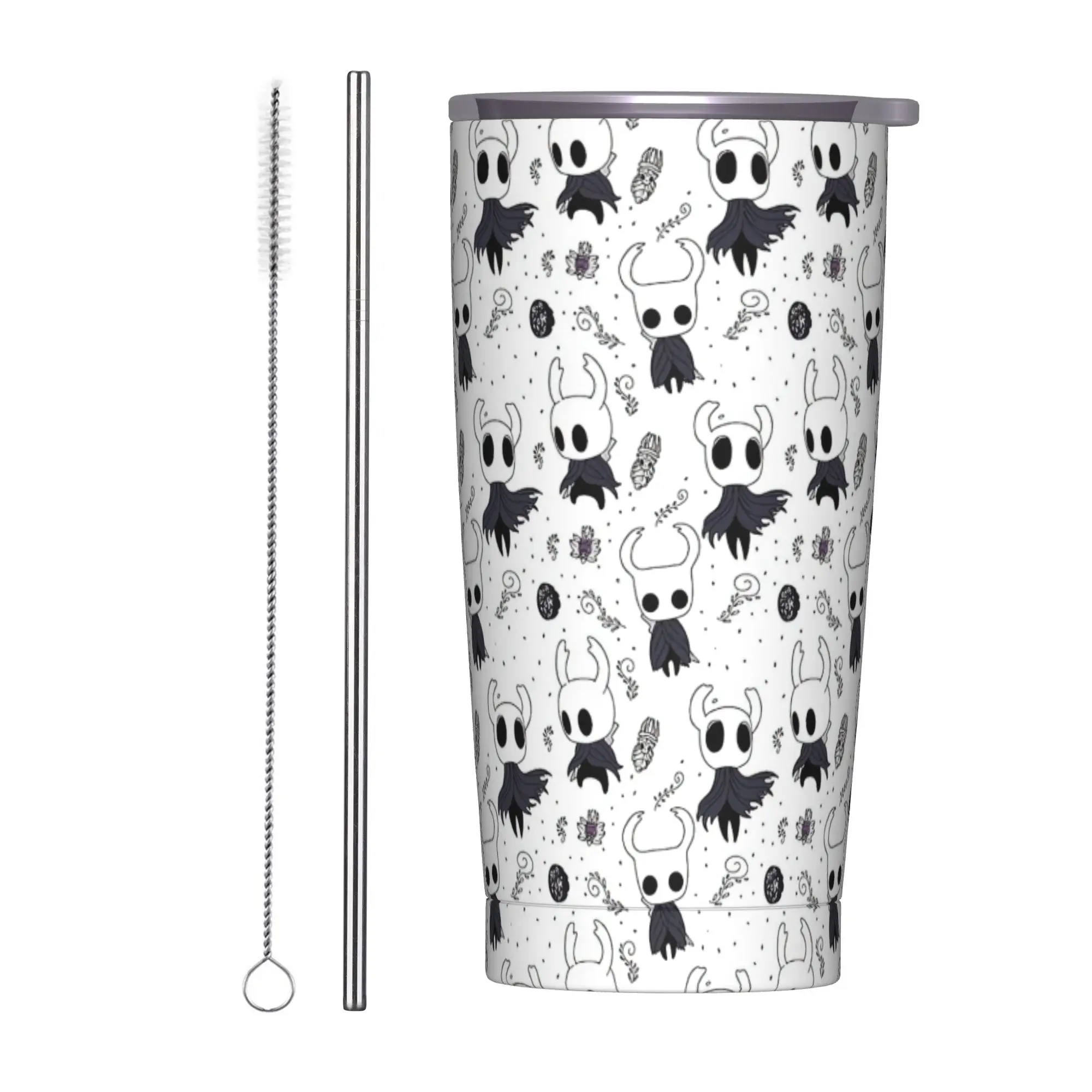 Hollow Knight Pattern Insulated Tumbler with Straws Lid Game Vacuum Coffee Mugs Office Home Car Bottle Cup, 20oz