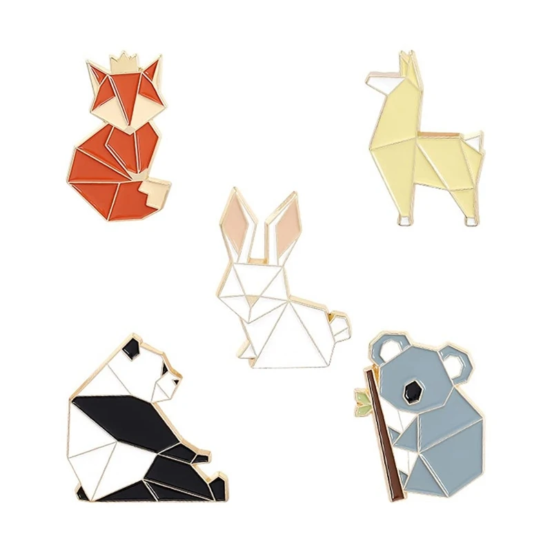 5 PCS Animal Enamel Pins Set Cartoon Fox Panda Koala Alpaca Rabbit Lapel Pin Brooches Badges For Backpacks Jackets