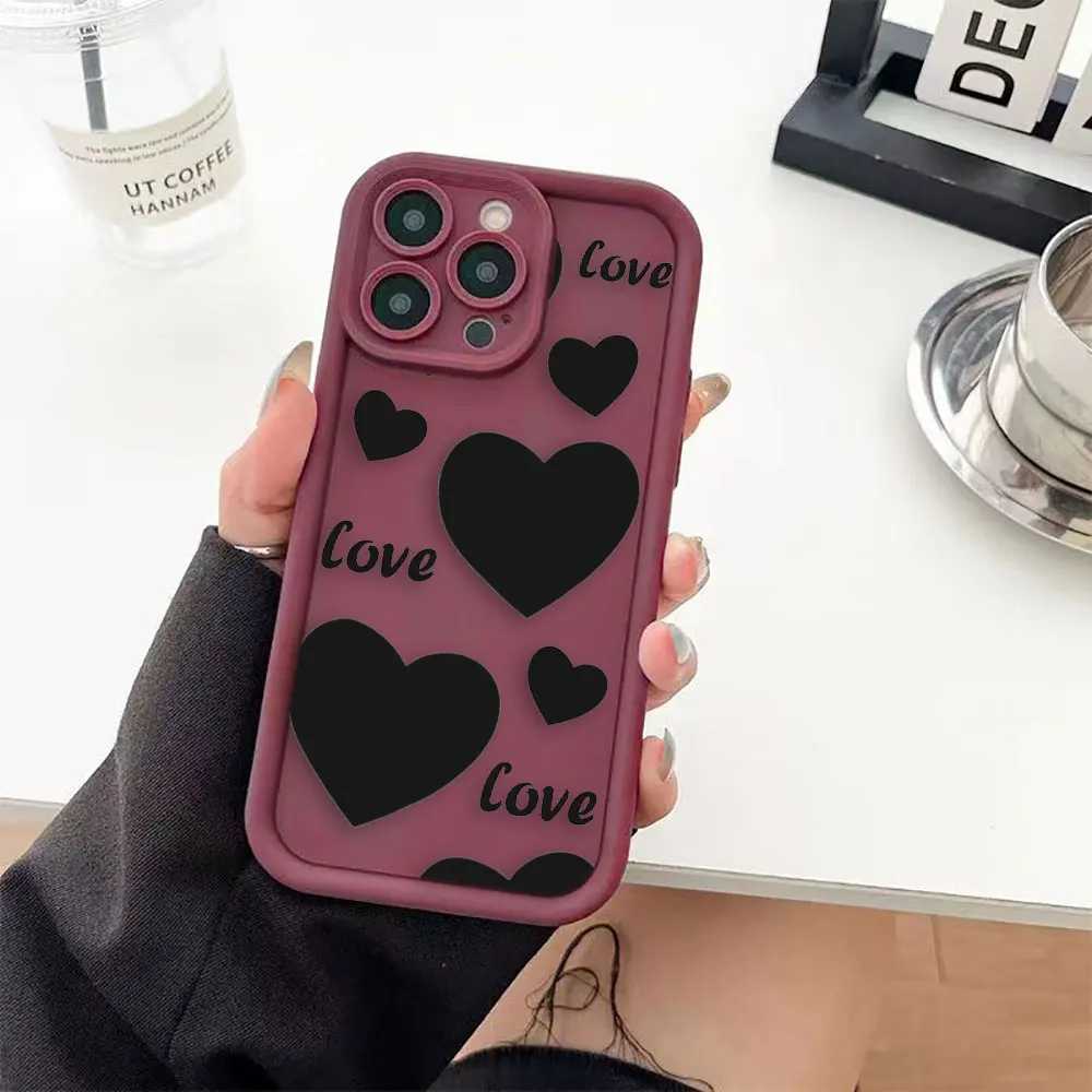 Fashionable Black Heart Phone Case For OPPO A17 A31 A38 A52 A53 A53S A54 A55 A57 A58 A60 A72 A74 A76 A78 A92 A93 A94 4G 5G Case