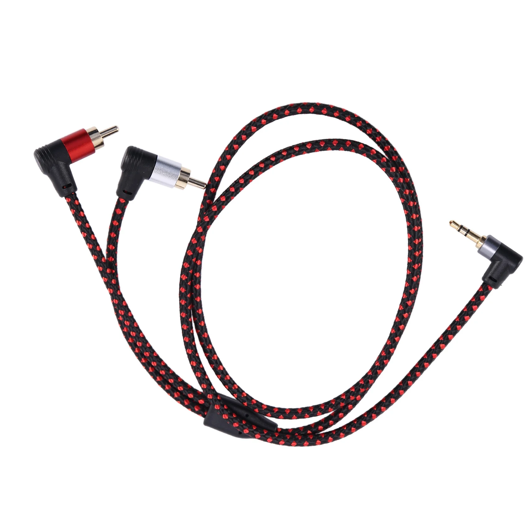 90 Degree 3.5mm Male to 2 RCA Male Cable Right Angle Stereo AUX Y Splitter Cord Microphone Jack Plug for Laptop 1M