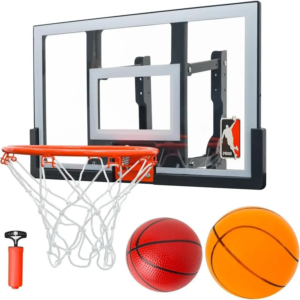 

25 Inch Indoor Wall-Mounted Adjustable Basketball Hoop with Silent Backboard and 2 Balls
