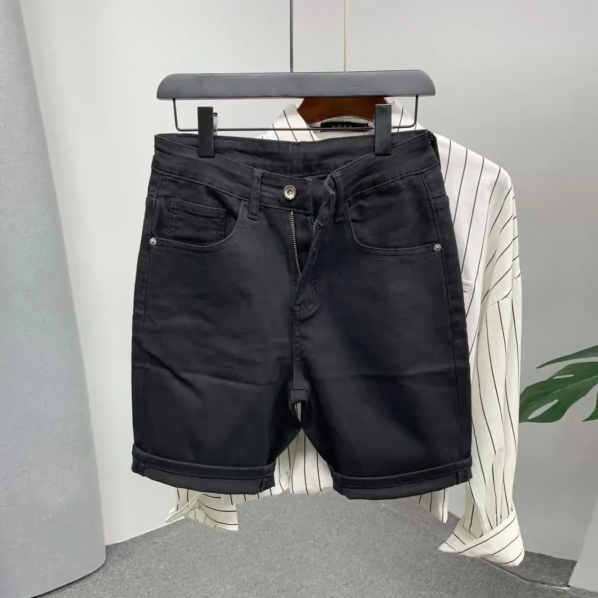 Pantalones cortos vaqueros ajustados para hombre con bolsillos pantalones vaqueros cortos ajustados para hombre ropa de calle azul diseñador Popular Xl venta moda coreana delgada