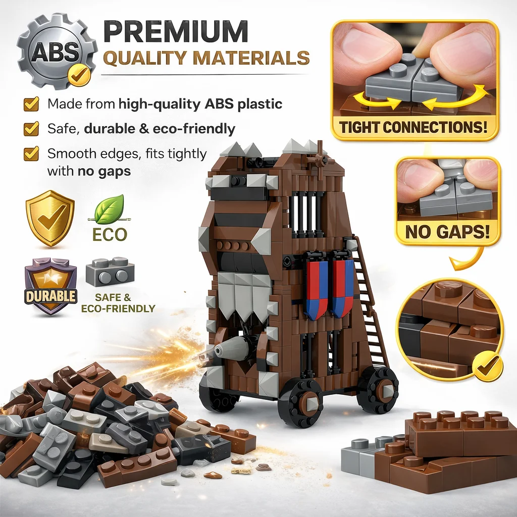 MOC Medieval Siege Tower Building Blocks Set DIY Castle Assault War Machine Model with Ladders and Wheels, Bricks Toy Gift