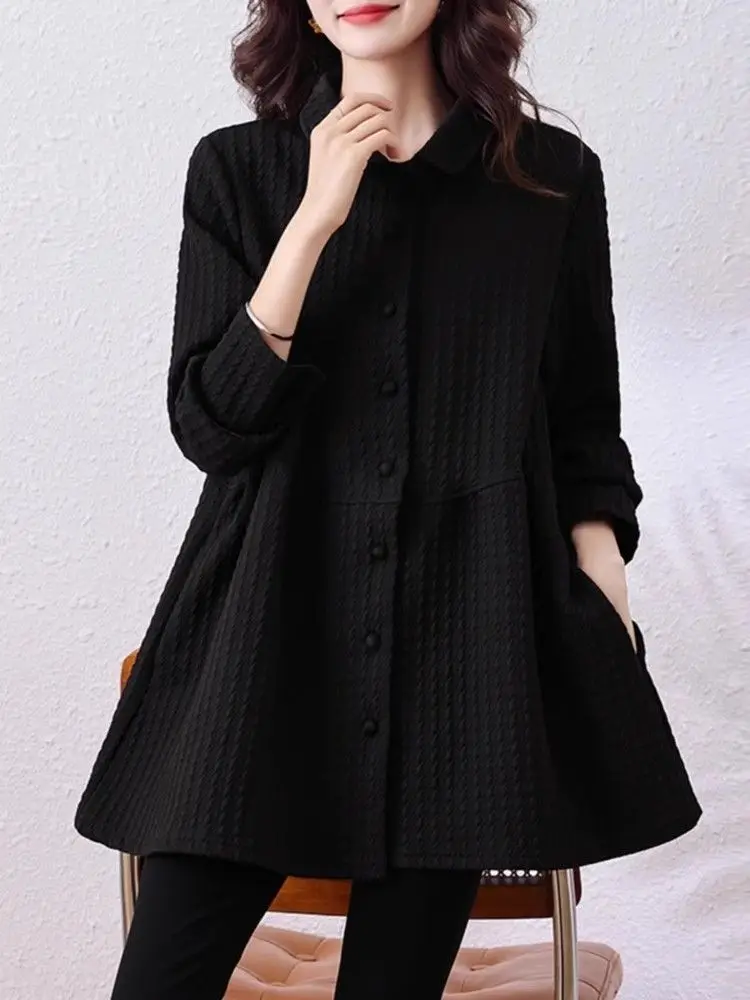 

Новая женская удлиненная куртка-свитшот больших размеров (весна-осень 2026) – верхняя одежда для полных женщин, рубашка-пальто, накидка, топ