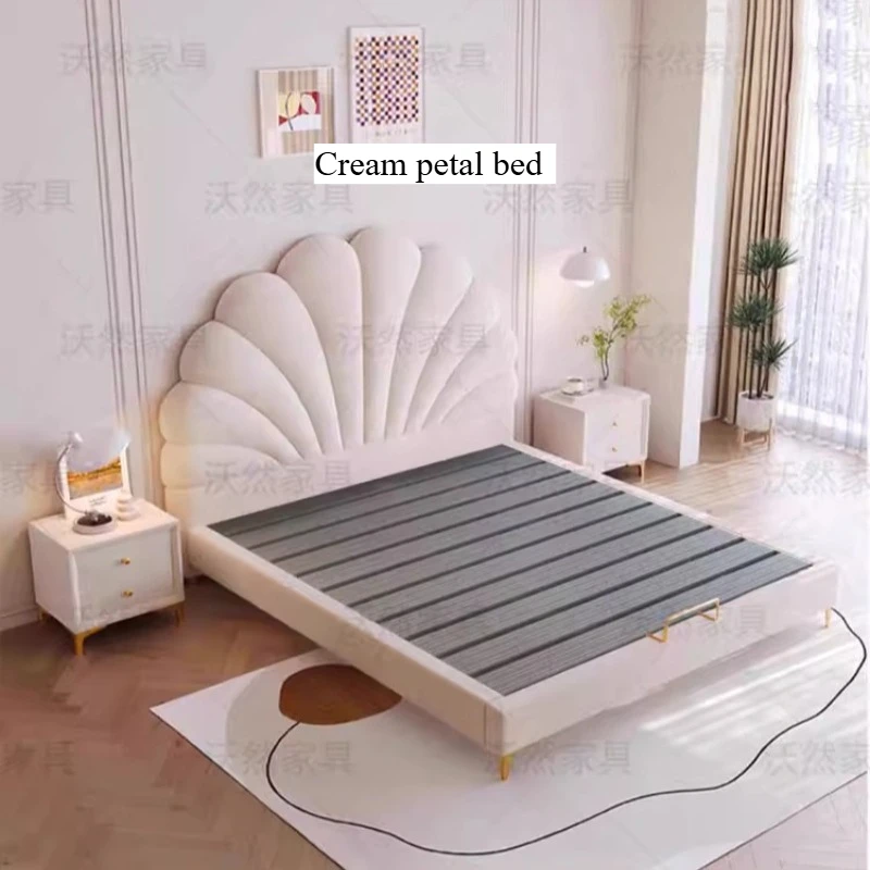 Aesthetic Cute Queen Bed Teenage Girls Cream Deluxe Bed Sleeping Full Size Twin Size Cama De Lujo Para Dormitorio Furnitures