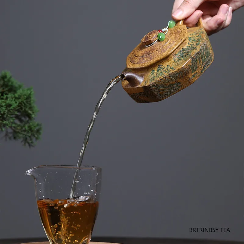 التقليد ييشينغ الأرجواني الطين إبريق الشاي الجمال المنزلية براد شاي المشهد اليدوية Zisha غلاية أدوات الشاي الصينية طقم شاي 240 مللي