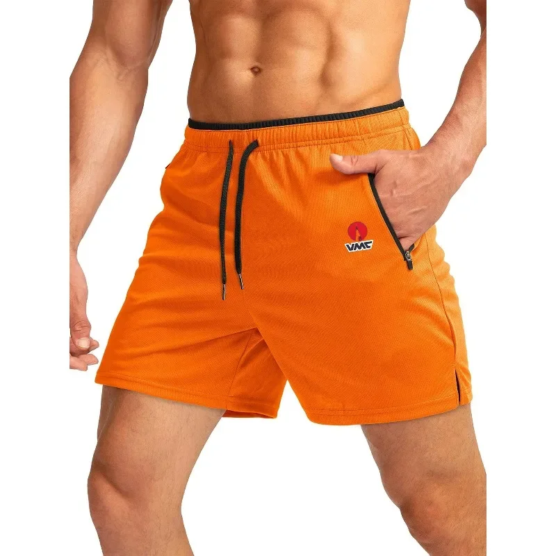 Men's versatile sports shorts with knitted fabric,  waistband, zipper, double-sided pockets, suitable for fitness running and