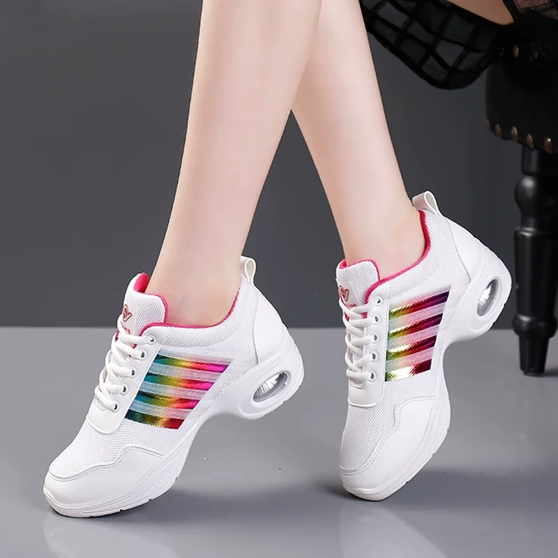 Summer Mesh Dance Shoes Adult Square Women Shoes Thin Thick Running Fitness Music Instrument Sports Trend Dance Sports