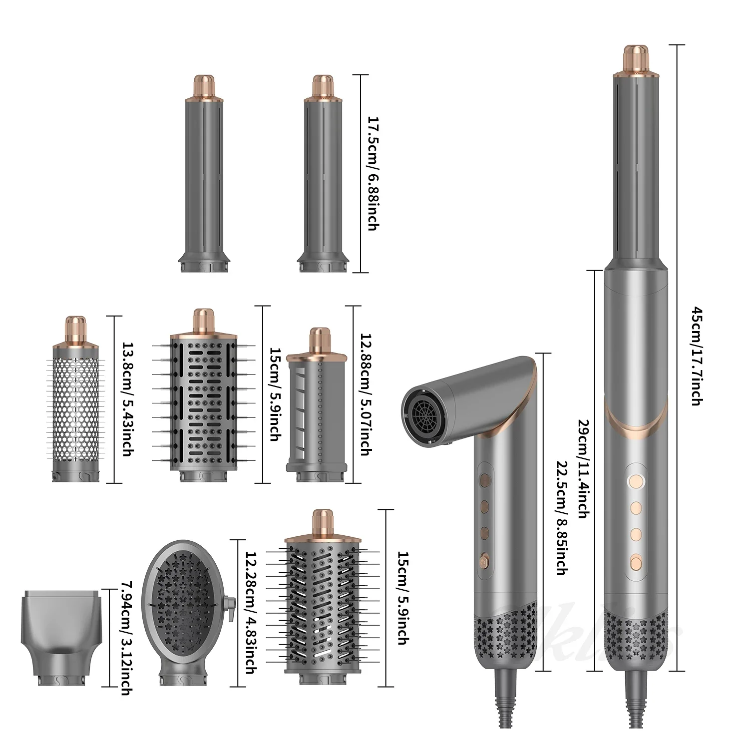 7 in 1 Auto Wrap Wholesale Hair Dryer Professional Hot Cold 1200W Hair Brush Dryer Comb One Step Airbrush Hair Dryer