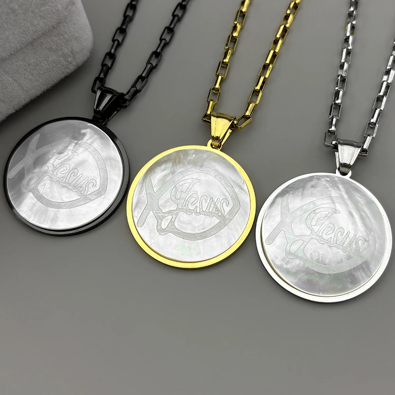 

Natural Shell Fish Jesus Stainless Steel Necklace for Women Men Gold Color Christian Ichthys Necklaces Pendants Jewelry Gift