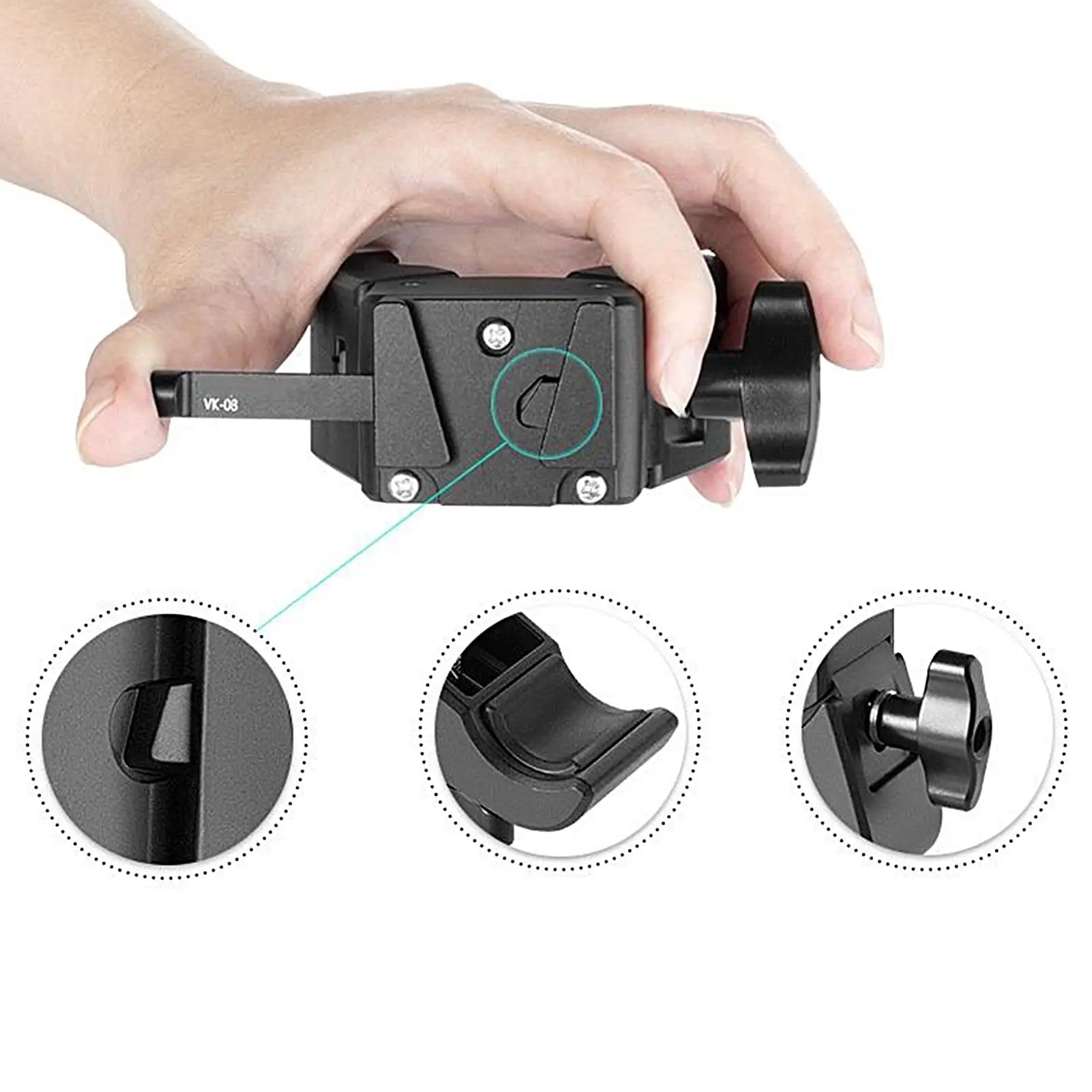 لوحة تثبيت على شكل حرف V، حامل بطارية قابل للتعديل، دعم مشبك لمشغلي الكاميرا، طاقم أفلام إيندي، محتوى مصور الأحداث #5