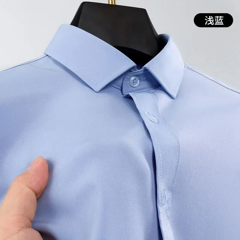 High-end men's shirt stretch long-sleeved business casual no-iron men's shirt solid color dress shirt