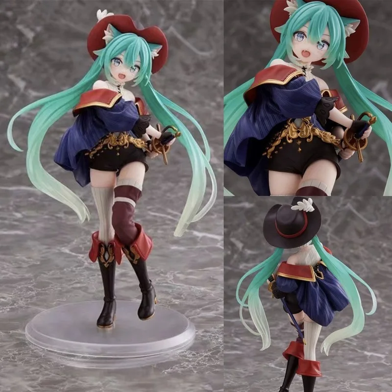 18cm Hatsune Miku Anime Figure Kawaii Fairy Tale Wonderland Hatsune Miku Puss in Boots Action Figures Adult Collection Model Toy