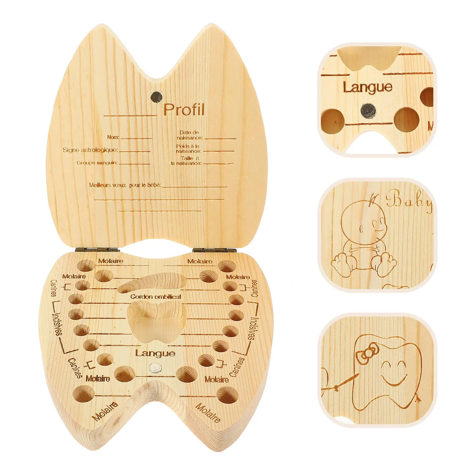 Deciduous Teeth Preservation Teeth Box Tooth Fairy Holder Baby Keepsake Wooden Storage ganizer Child First Lose Tooth
