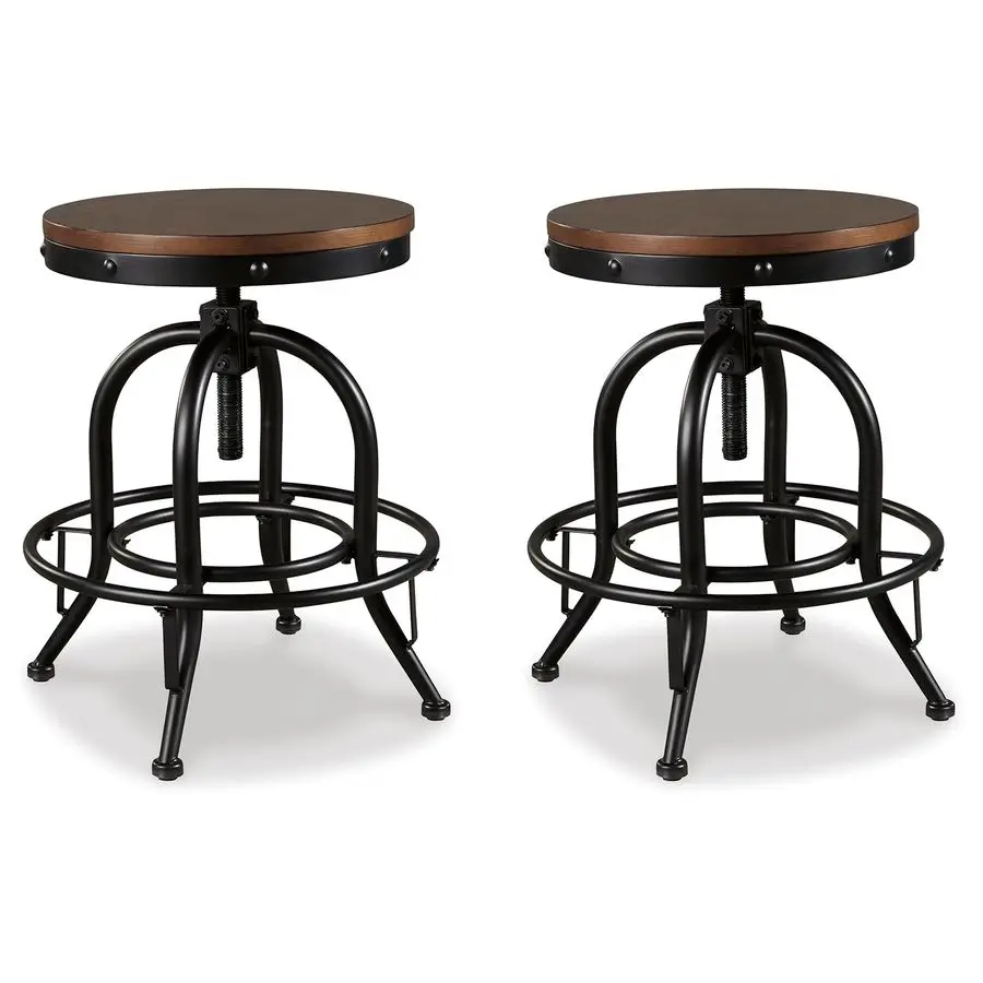 

Valebeck Industrial Adjustable Height Swivel Barstool, 2 Count, Brown
