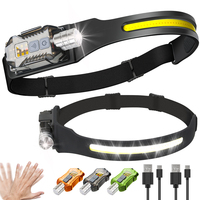 COB LED Headlamp Induction Head Lamp Built-in Battery USB Rechargeable Head Flashlight Outdoor Camping Fishing Sensor Headlight